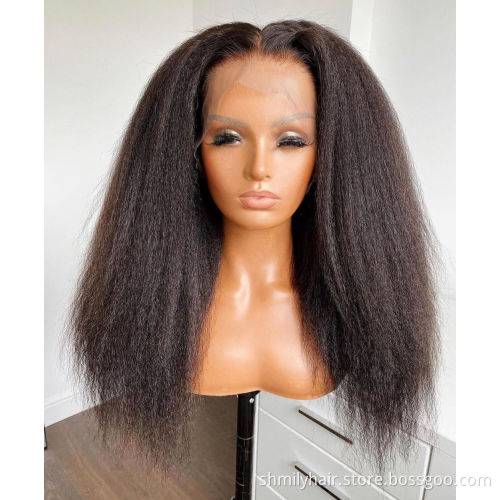 Wholesale Virgin Hair Cuticle Aligned Lace Front Indian Kinky Straight Wig Natural Hair Brazilian Lace Wigs 100% Human Hair